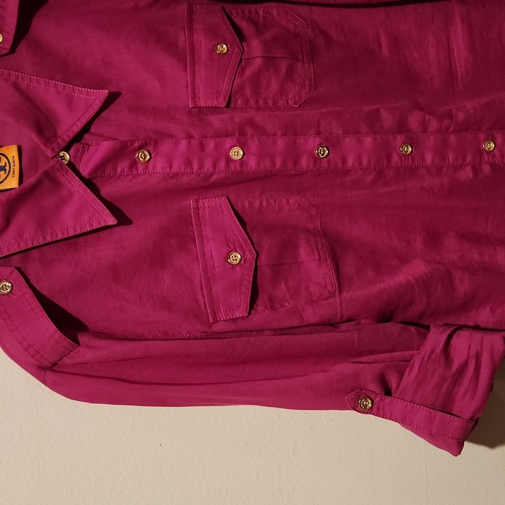 ❤️ TORY BURCH BRIGETTE FITTED BUTTON DOWN COTTON SHIRT / TOP IN MAGENTA, 6 - Picture 10 of 13